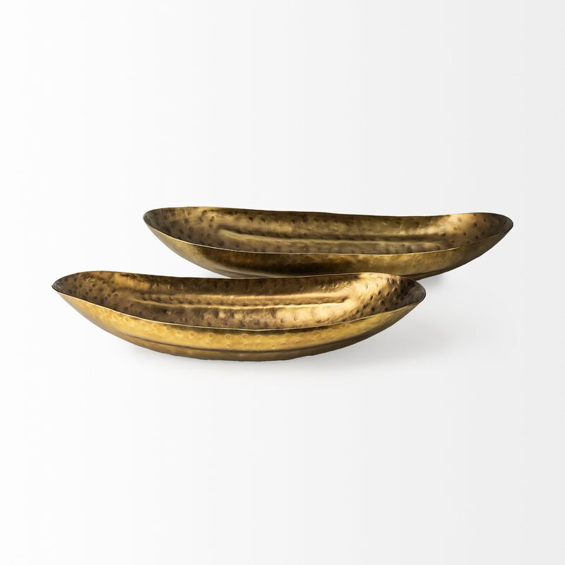 Decorative Pair of Boat-Shaped Hammered Bowls for Serving or Display