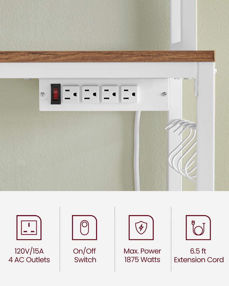 Bakers Rack with Hutch and Power Outlet for Kitchen Storage and Appliance Charging