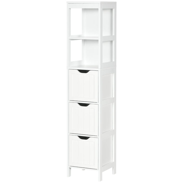 Tall Bathroom Storage Cabinet, Freestanding Linen Tower with 3 Drawers, White