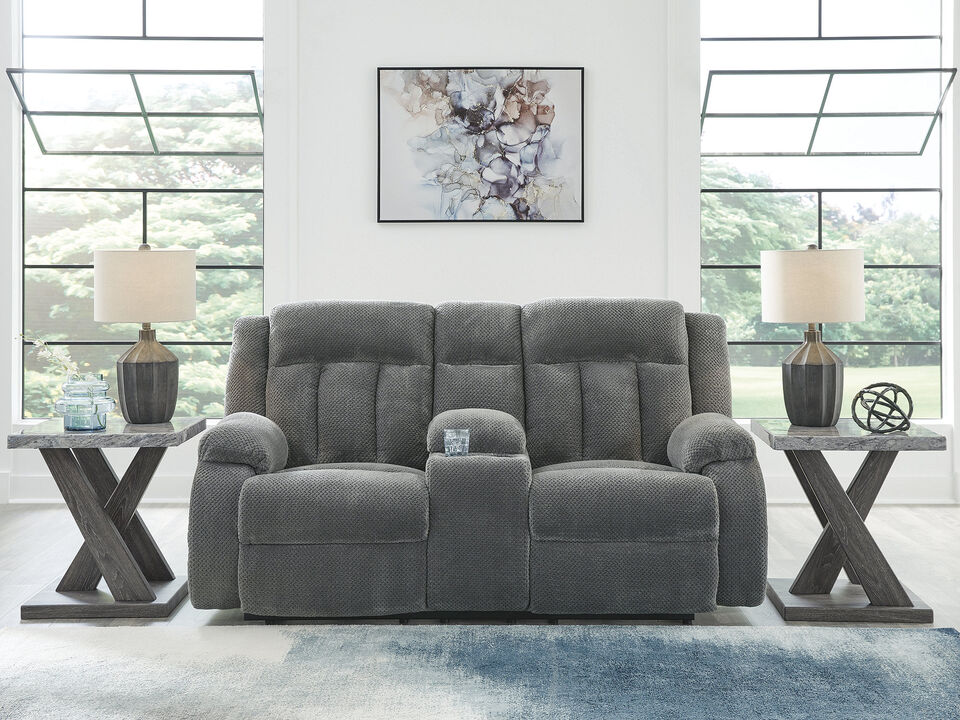 Greely Bend Power Reclining Loveseat with Console in Gray