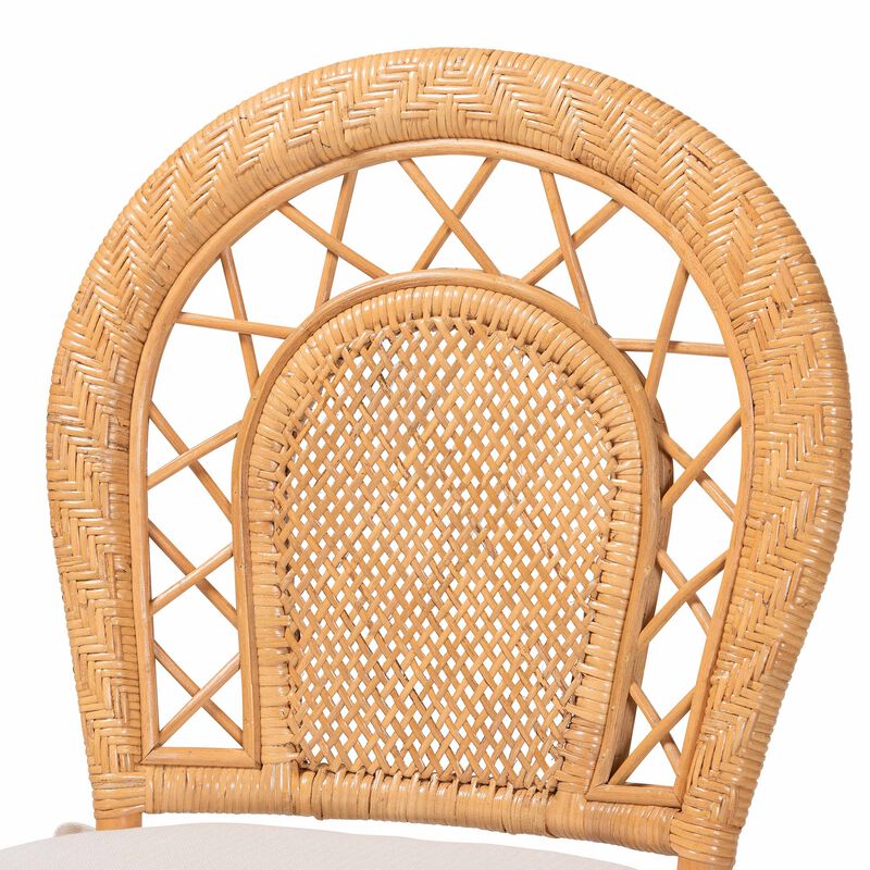 bali & pari Adam Natural Rattan Dining Chair with Curved Backrest and Removable Cushion - Handwoven Wicker Accent Chair for Dining Room or Kitchen
