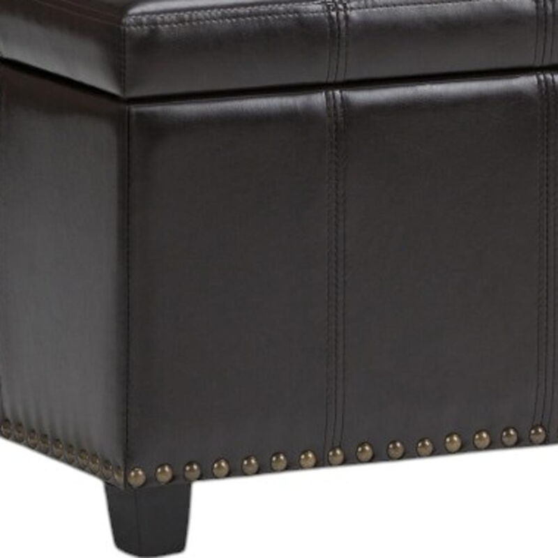 HomeRoots 33" Brown and Espresso Faux Leather and Solid Wood Upholstered Storage Bench With Flip Top image number 5