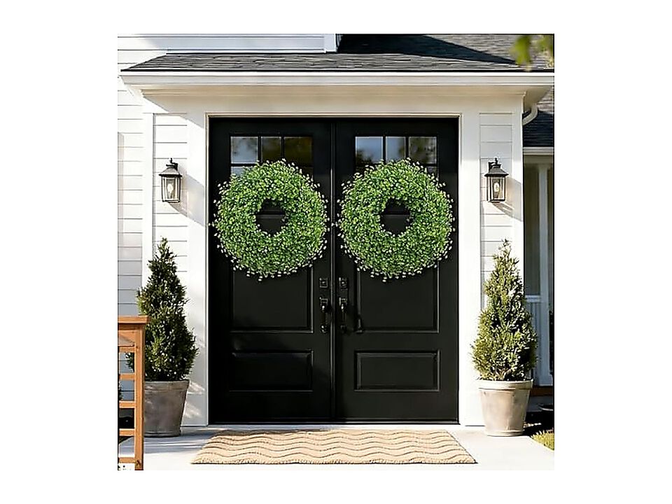 28 Inch Large Boxwoods Wreaths Front Door Artificial Green Leaves Greenery Decor