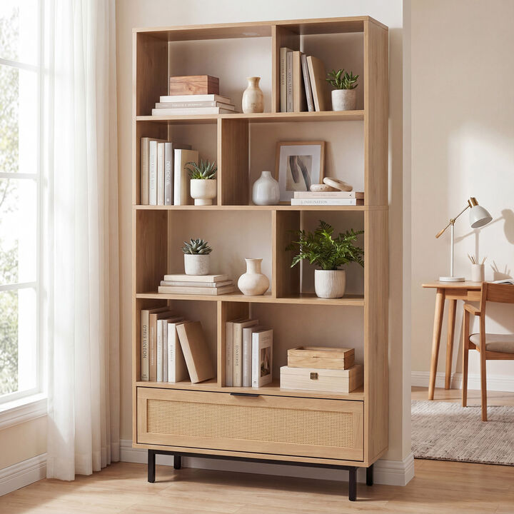 64 Inch Bookcase with 8 Open Cubes Storage Organizer Shelf