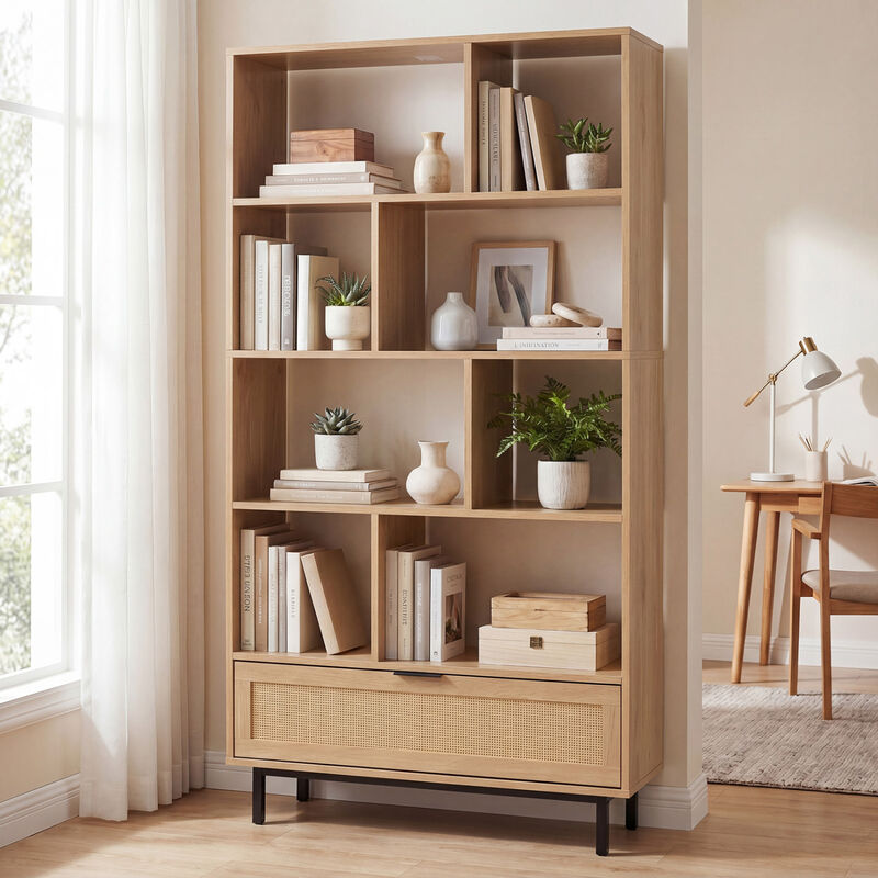 64 Inch Bookcase with 8 Open Cubes Storage Organizer Shelf image number 1