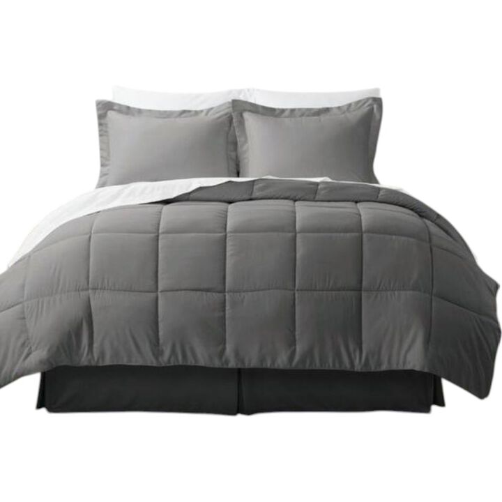 Hivvago Twin XL size 6-Piece Microfiber Reversible Bed-in-a-Bag Comforter Set in Grey