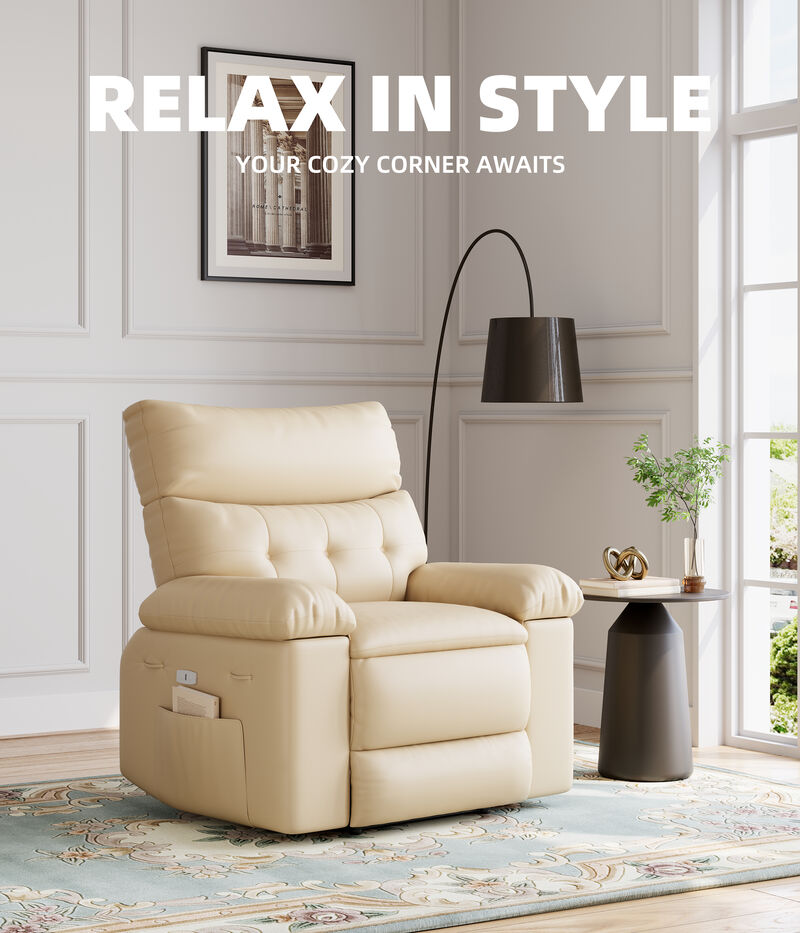 Oversized Manual Recliner Sofa Chair for Living Room, Bedroom, Nursery, Outdoor Relax, Beige image number 5