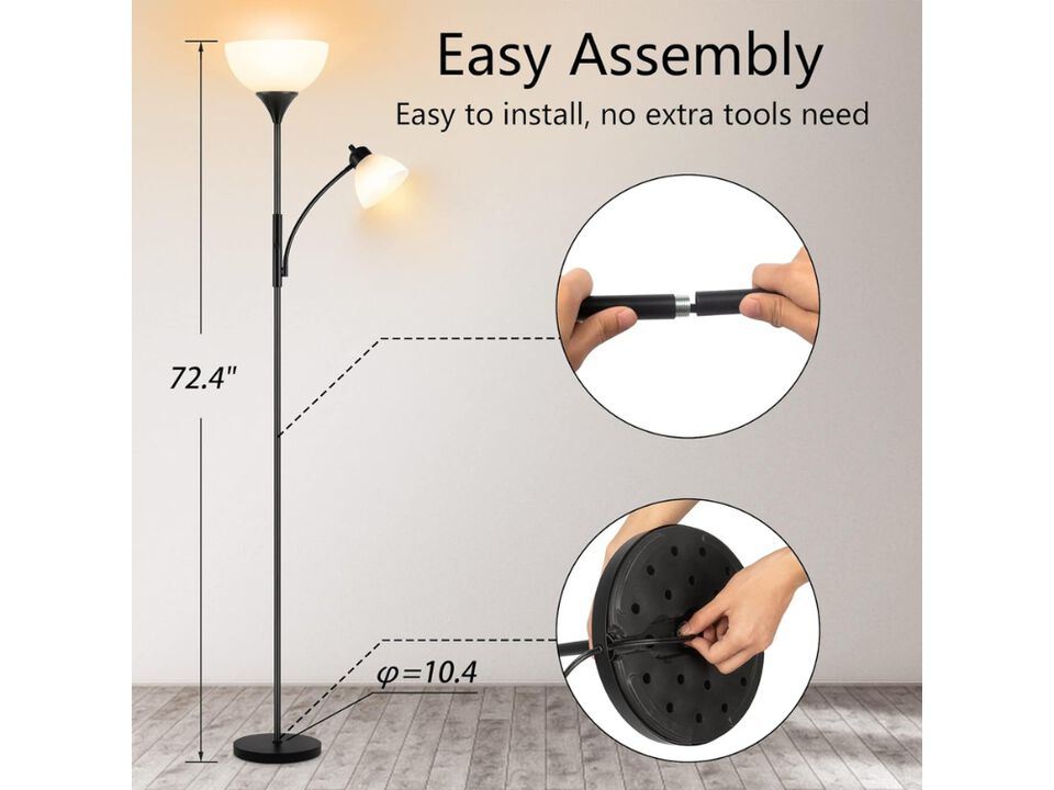 Dimmable Industrial Floor Lamp with LED Bulbs Standing Reading Light Home