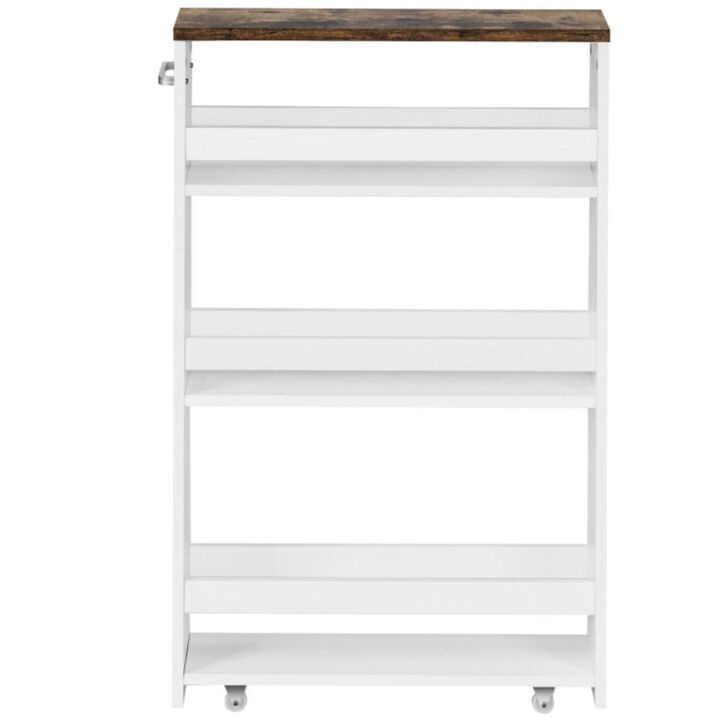 Hivvago 4 Tiers Rolling Slim Storage Kitchen Organizer Cart with Handle-White