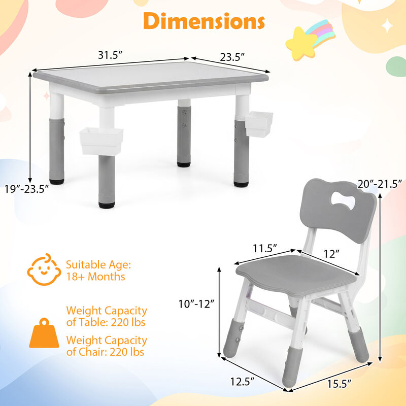 Kids Table and 4 Chairs Set with Graffiti Top and Baskets image number 2