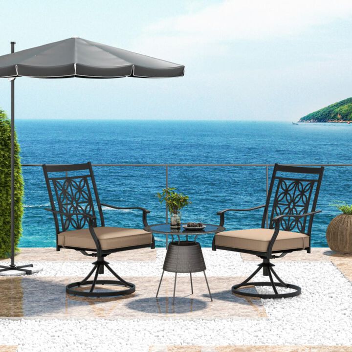 Hivvago 2 Pieces Patio Swivel Chairs with Blossom Pattern Backrest and Cushions-Black