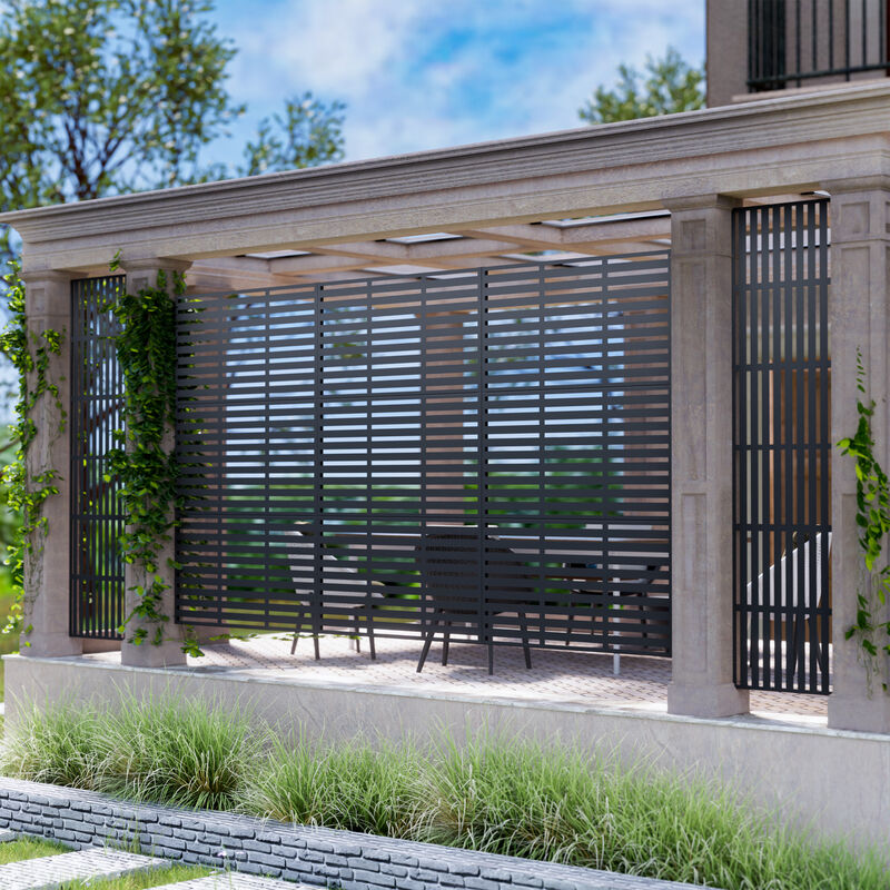 Arched Metal Outdoor Privacy Screen, Freestanding Outdoor Divider Decorative Privacy Fence