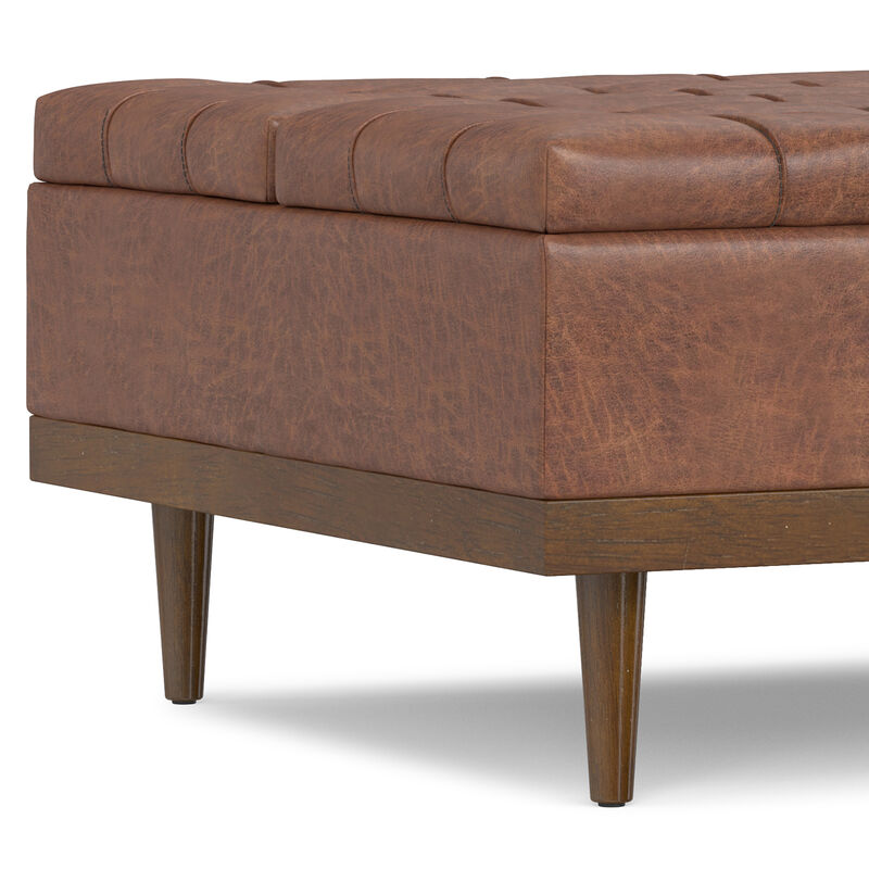 Mariah 36 inch Wide Contemporary Rectangle Lift Top Table Storage Ottoman in Distressed Saddle Brown  Vegan Faux Leather, Assembled