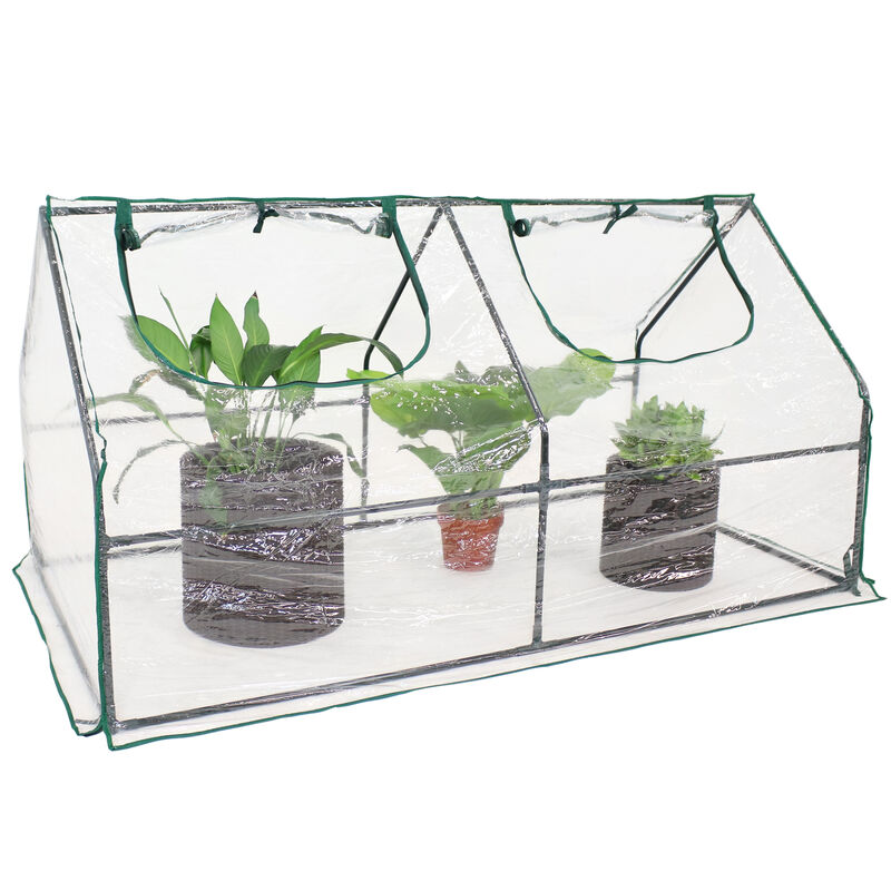 Sunnydaze Steel PVC Cover Mini Cloche Greenhouse with Zipper - Clear