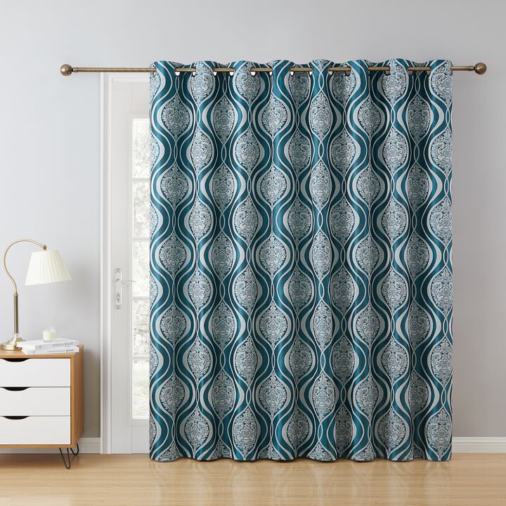 THD Sophia Damask 100% Complete Full Blackout Thermal Insulated Extra Wide Grommet Curtain Panel for Sliding Glass Patio Door - Energy Savings & Soundproof - 100 W x 84 L