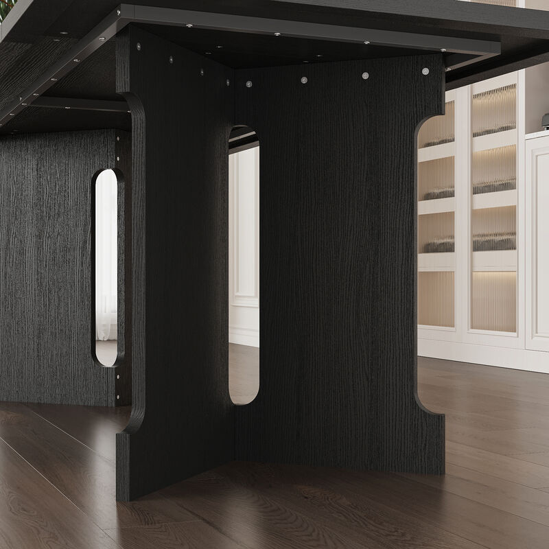 FUFU&GAGA Modern Solid Wood Grain Dining Table with Thickened Tabletop & Hollow Legs, Heavy-Duty Construction (78.7 in. L x 35.4 in. W x 29.9 in. H, 88.2 lbs), Full Wood Tone