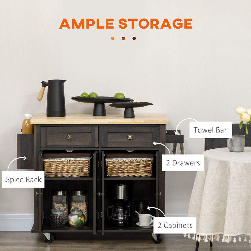 Rolling Kitchen Microwave Island with Flexible Storage Shelf Unit and Drawers