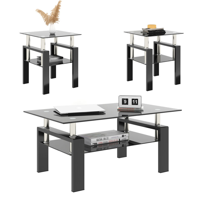 Streamdale Modern Black Tempered Glass End Tables image number 8