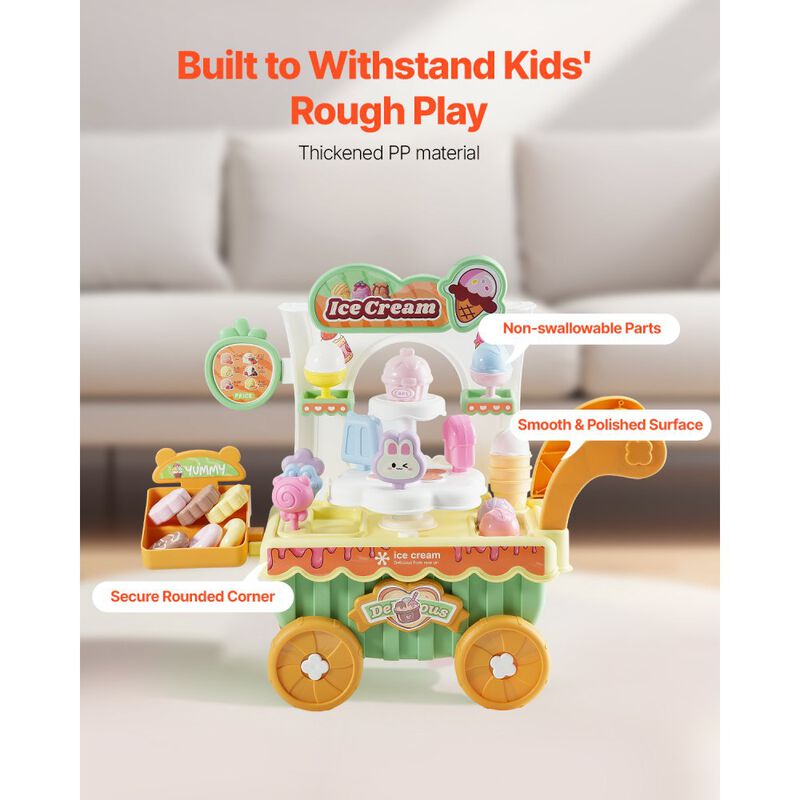 Kids Ice Cream Cart Toy, 27 PCS Pretend Play Store with Lights & Sounds image number 4