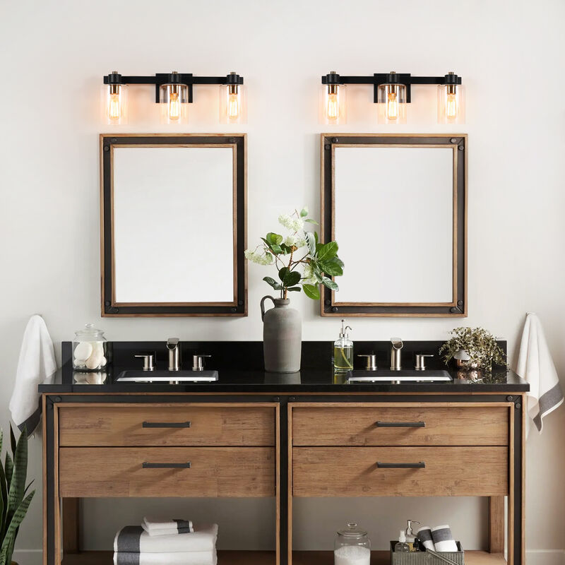 22.5"Black and Gold 3-Light Indoor Wall Sconce with Clear Glass Shades image number 4