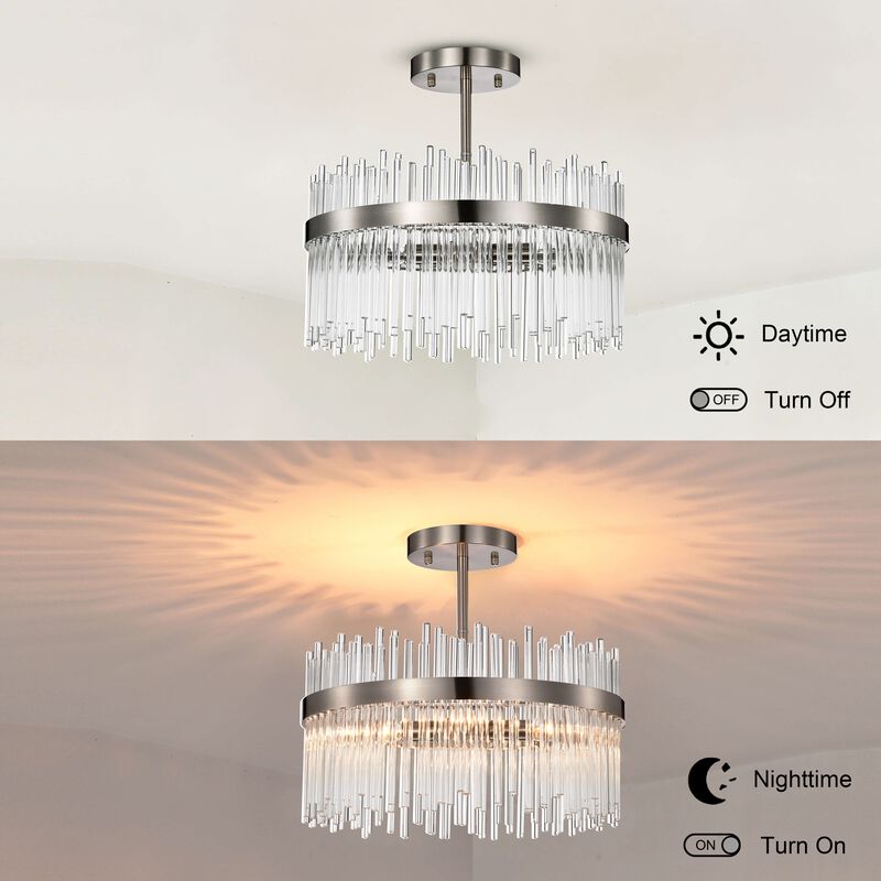 Elisa 17" 4-light Satin Nickel Finish Flush Mount with Clear Glass Bars image number 4