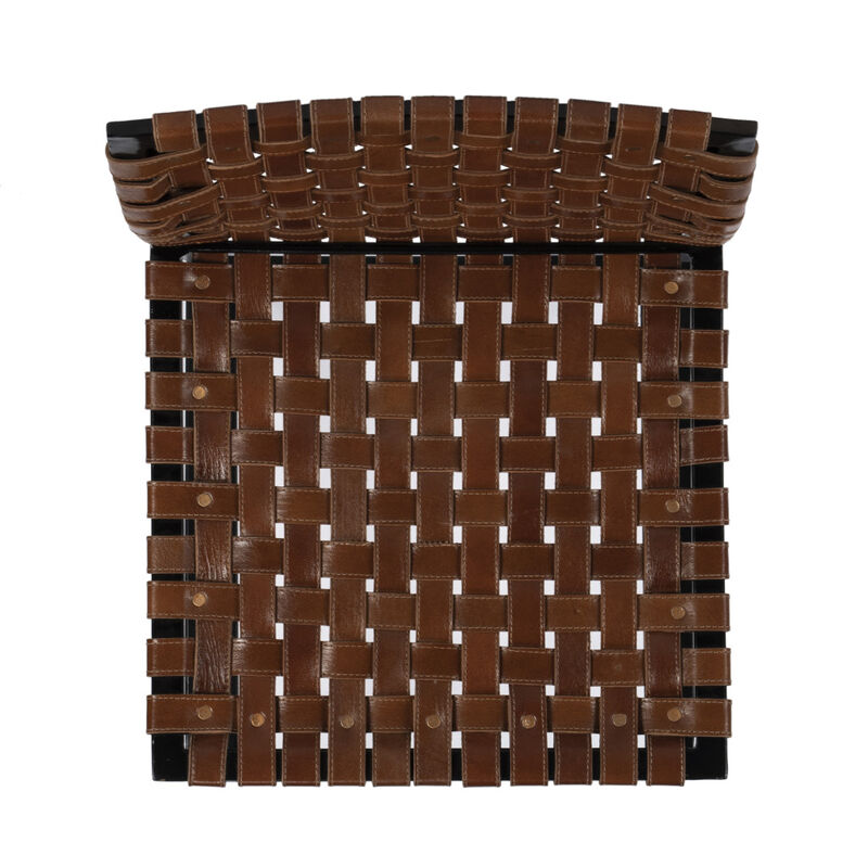 HomeRoots 28" Brown And Black Leather And Iron Bar Chair image number 4