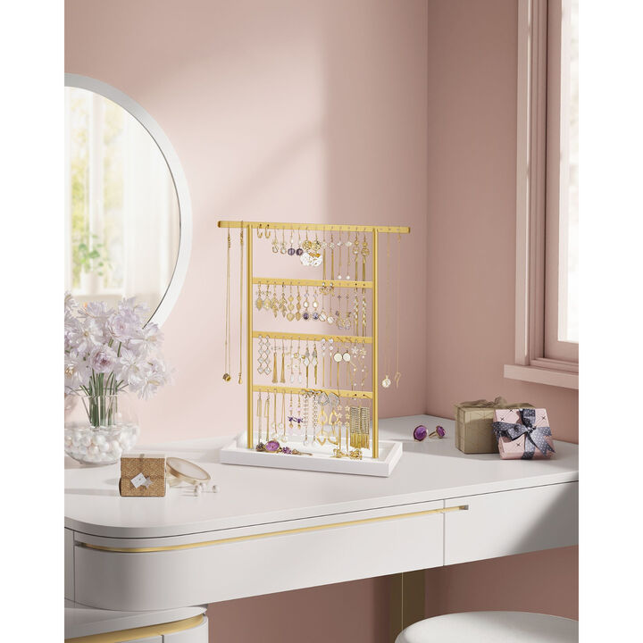 Metal 4-Tier Earring Holder Stand – Large Capacity Organizer Rack for Studs, Hoops, and Dangling Earrings