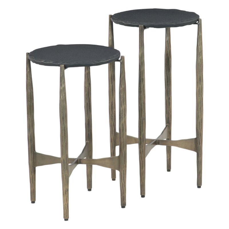World Interiors Odessa 13" Nesting Side Table with Black Marble, Set of 2 image number 1