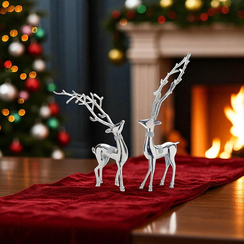Decorative Metal Deer Figurines, Set of 2 for Christmas or Winter Home Decor