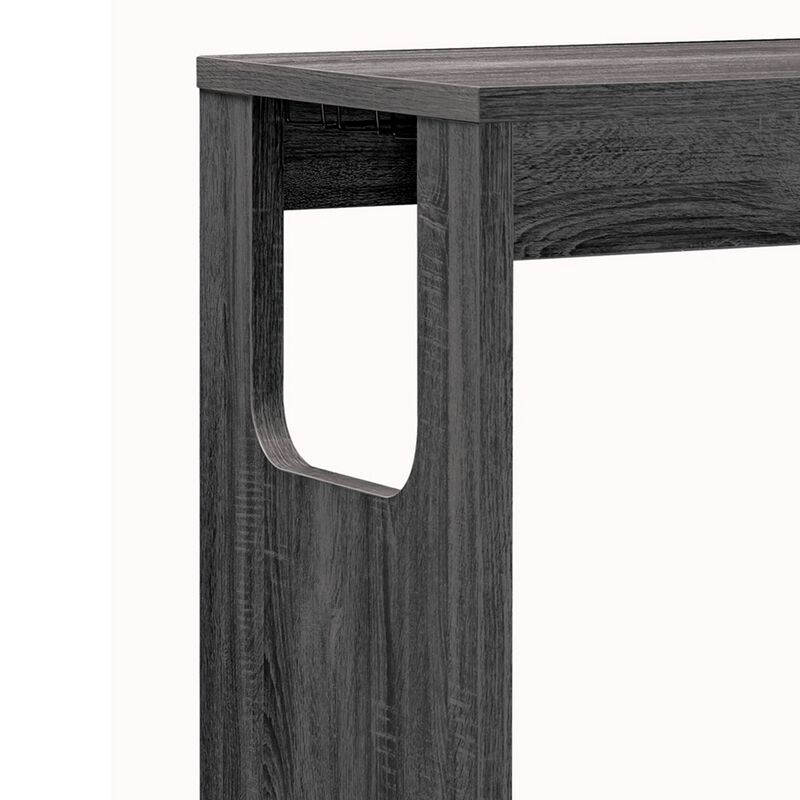 Transitional Style Wooden Bar Table with 3 Tier Side Shelves, Gray-Benzara
