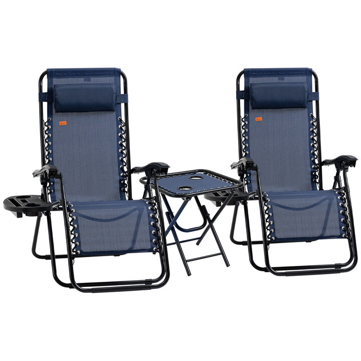 Outsunny Zero Gravity Chair Set with Side Table, Folding Reclining Chair with Cupholders & Pillows, Adjustable Lounge Chair for Pool, Backyard, Lawn, Beach, Blue