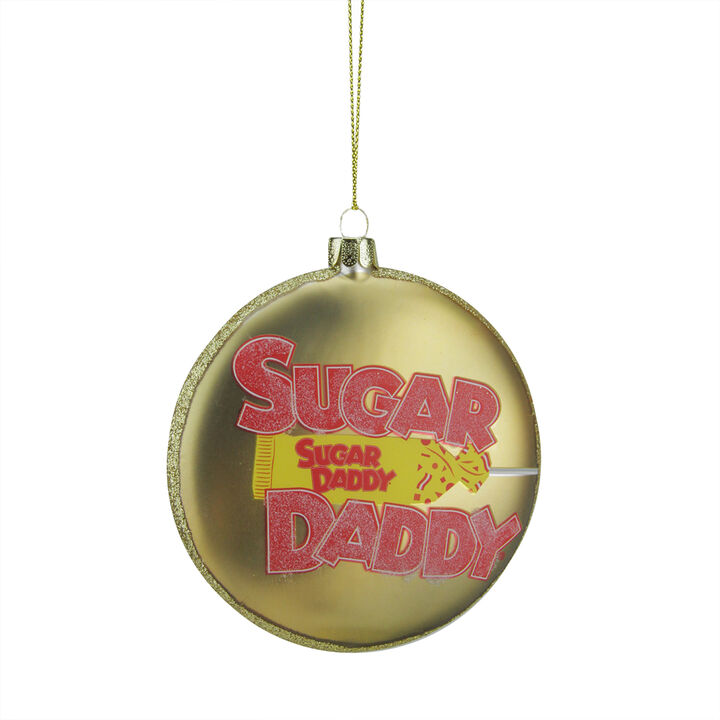 4" Gold and Red "Sugar Daddy" Milk Caramel Lollipop Christmas Disc Ornament