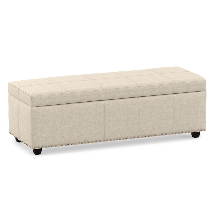 Kingsley 48 inch Wide Transitional Rectangle Large Storage Ottoman in Natural Linen Look Fabric, Assembled