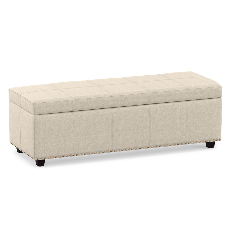 Kingsley 48 inch Wide Transitional Rectangle Large Storage Ottoman in Natural Linen Look Fabric, Assembled image number 0