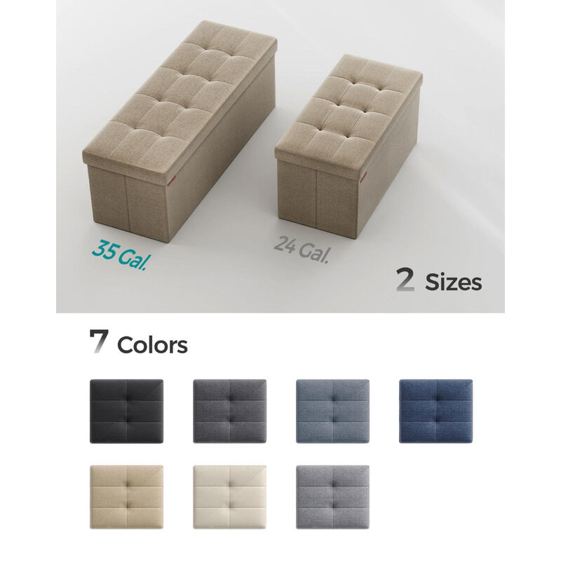 Long Folding Ottoman with Storage and Divider &ndash; 43" Upholstered Bench and Foot Stool for Home Organization