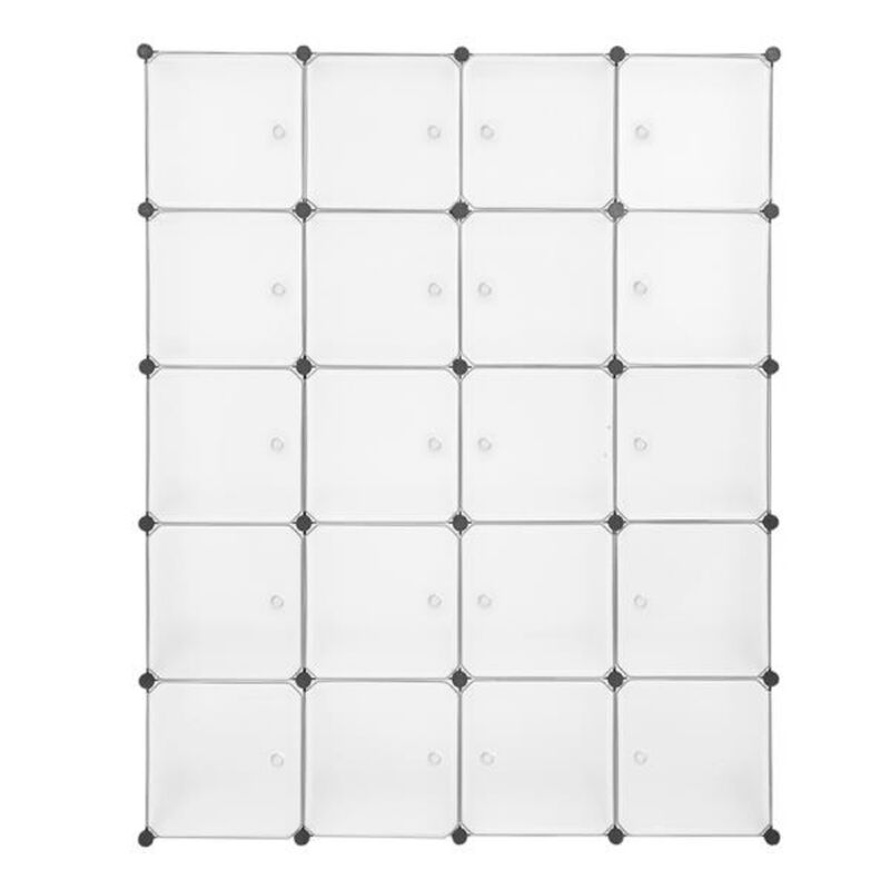 Multi-Functional 20-Cube Plastic Storage Shelves, Modular Closet Organizer with Hanging Rod & Doors