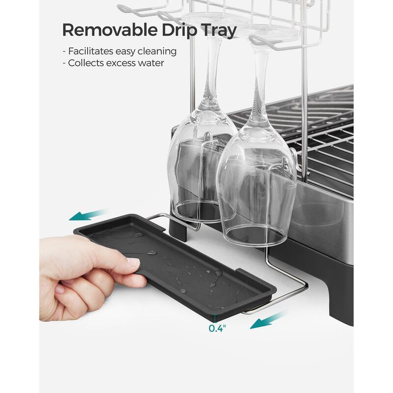 2-Tier Dish Rack with Draining Tray Space-Saving Stainless Steel Design image number 3