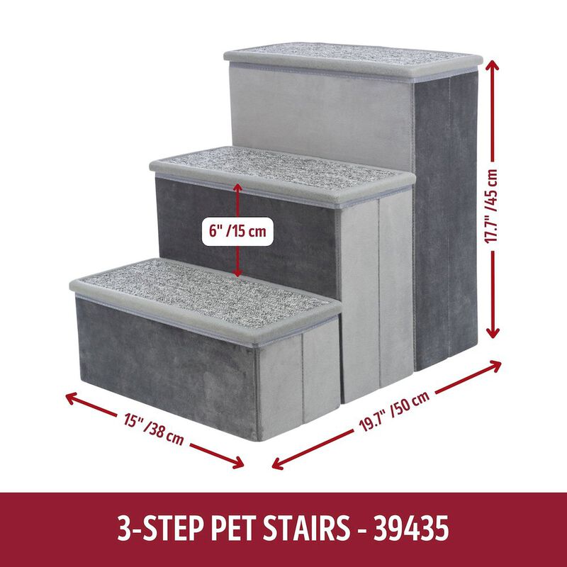 TRIXIE 3-Step Foldable Velour Pet Stairs with Storage, Gray image number 3