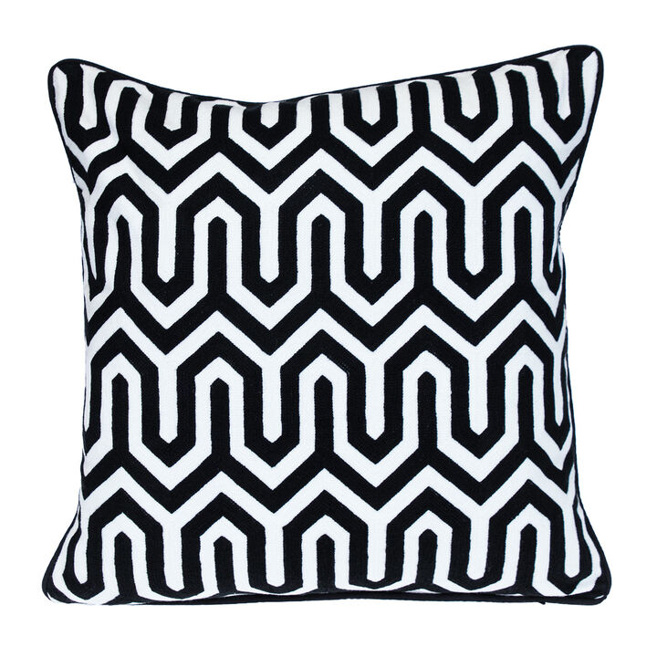 HomeRoots 20" Black Geometric Cotton Throw Pillow