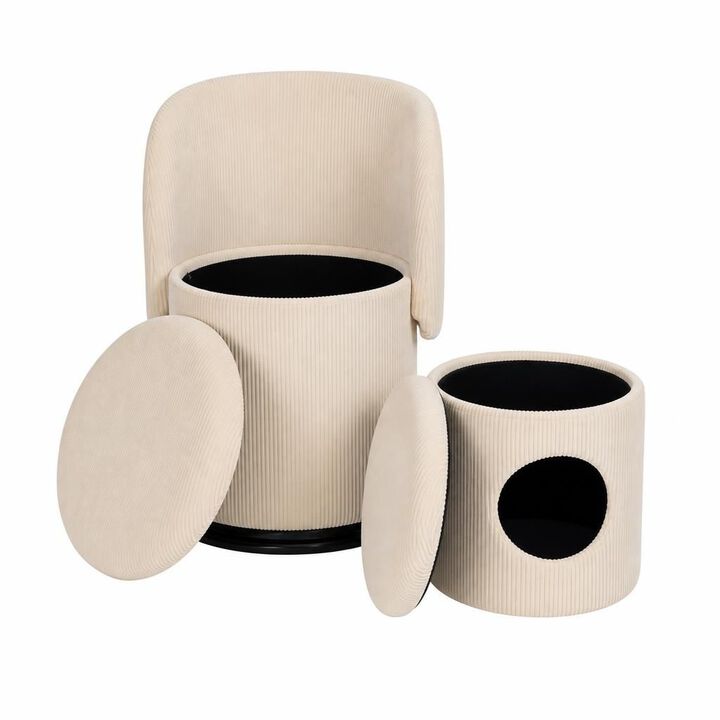 GOODSILO 360-Degree Swivel Upholstered Barrel Chair with Built-in Storage, Multi-Functional Stool for Bedroom Dining, Bonus Cat Bed