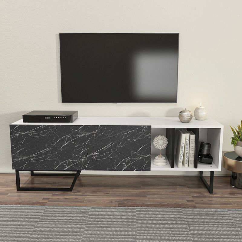 Decorotika Linossa Tv Stand White Bendire Marble Black