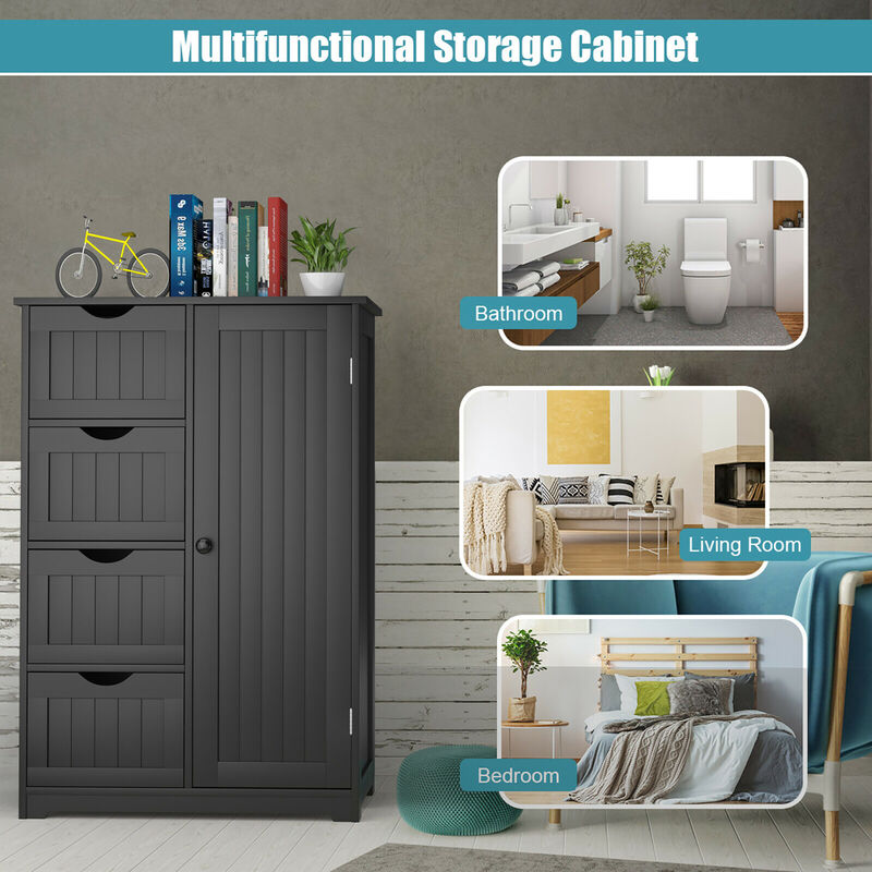 Costway 4 Drawer Freestanding Bathroom Floor Cabinet Adjustable Storage Cupboard