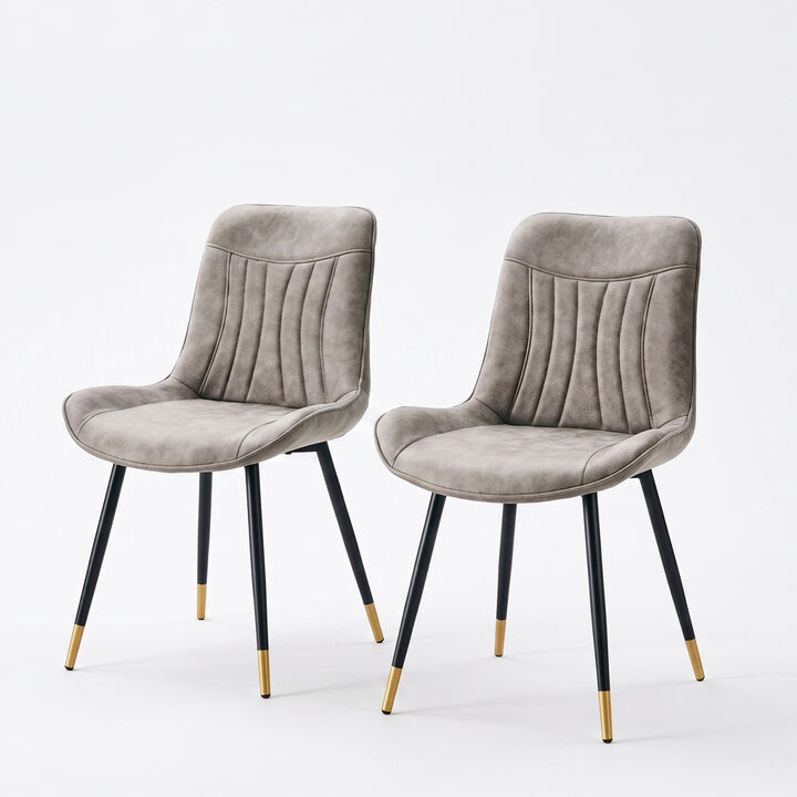 Set of 2 High Back Dining Chairs Faux Leather Channel Stitched Side Chairs with Metal Legs Adjustable Non Slip Feet
