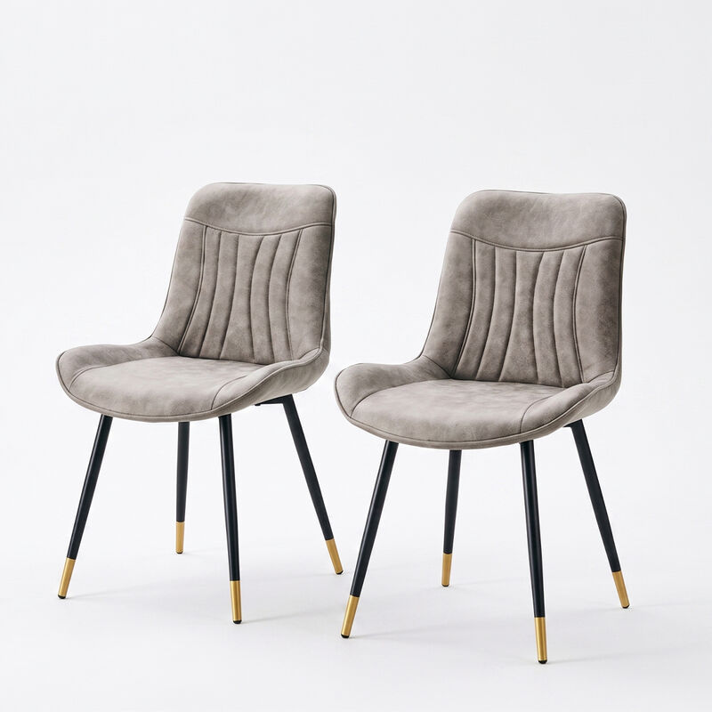 Set of 2 High Back Dining Chairs Faux Leather Channel Stitched Side Chairs with Metal Legs Adjustable Non Slip Feet image number 0