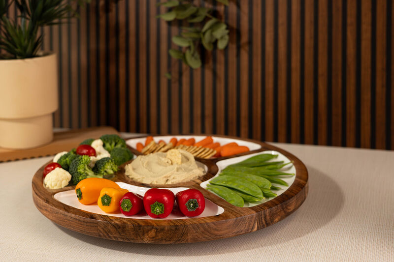 Jeanne Fitz Wood + White Collection Mango Wood Compartment Lazy Susan