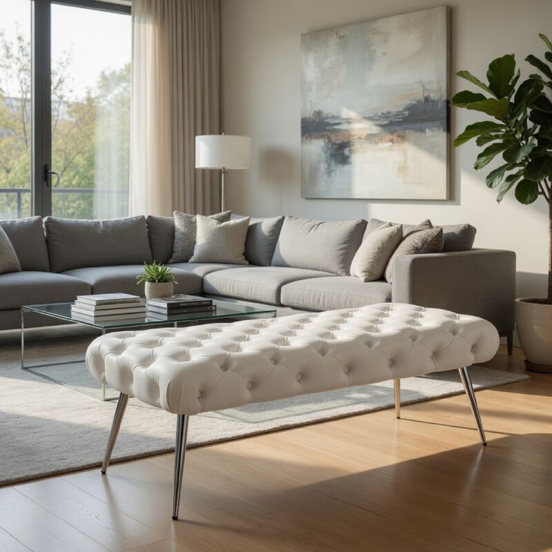Lila Bench, Foam Seat, Button Tufted, Chrome Legs image number 8