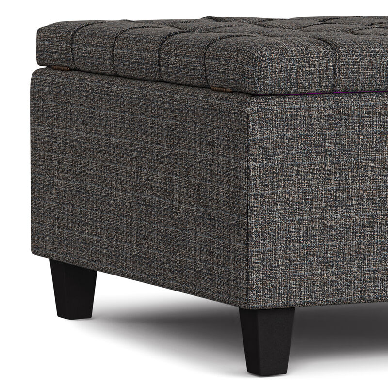 Harrison 30 inch Wide Transitional Square Small Coffee Table Storage Ottoman in Ebony Tweed Polyester, Assembled image number 8