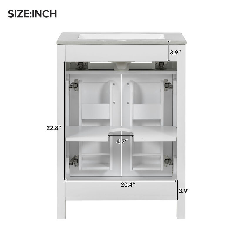 Whisen Modern 48-Inch Bathroom Vanity with Ceramic Sink, Soft-Close Doors, Flip Drawer, Double-Layer Door Shelves