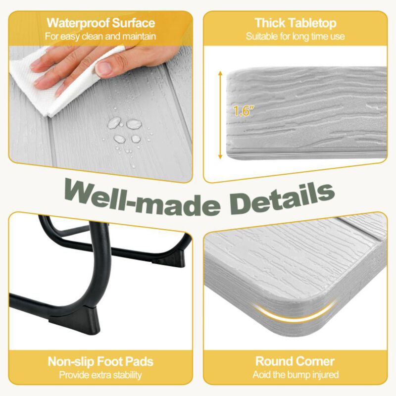 Hivvago Outdoor Picnic Table with 4 Benches and Umbrella Hole