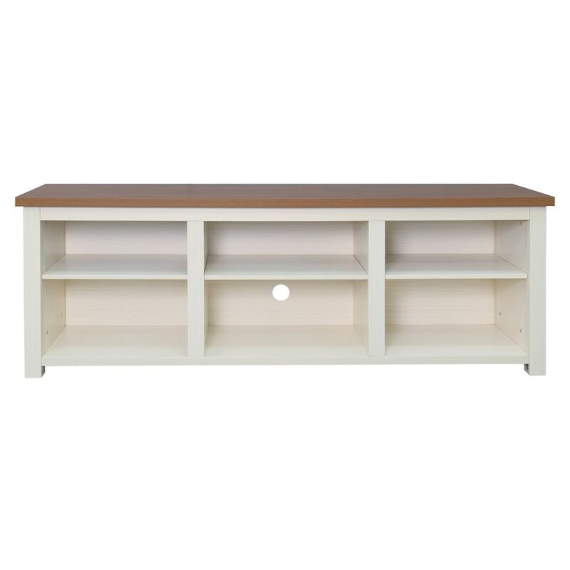 Flash Furniture 65" Open Media Console Cabinet for up to 80" TV's, Walnut Top/White Frame image number 4